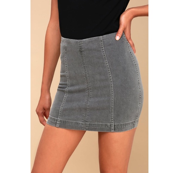 Free People Modern Femme Washed Grey Denim Mini Skirt 12 - Picture 2 of 12